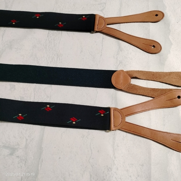 Men's Suspenders Adjustable Black Abstract Textured Straps Formal - Picture 8 of 8